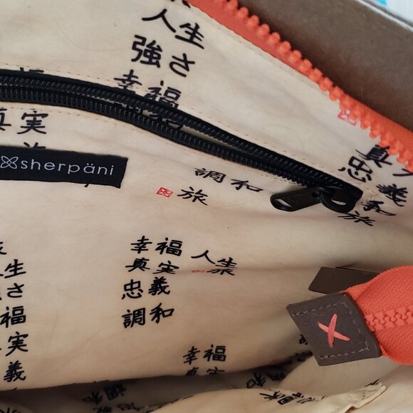 Sherpani bag, brown and tan, orange zipper - Picture 3 of 3
